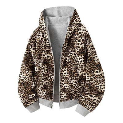 查尔斯桃心豹纹十字架印花双面穿开衫卫衣男女春秋季休闲百搭外套