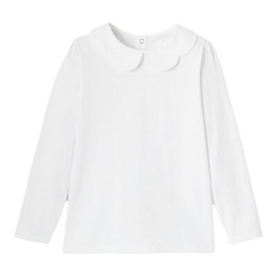 Jacadi亚卡迪法国女童棉质花边领白色长袖T恤春季款打底衫2033547
