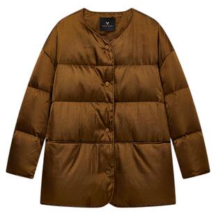 佧茜文光泽面感羽绒服2025冬季新款静奢感休闲纯色圆领外套女