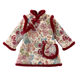 拜年服女童冬装旗袍裙儿童过年喜庆衣服冬季女宝宝汉服国风公主裙