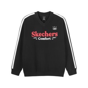 Skechers斯凯奇男女同款秋冬季宽松V领卫衣潮流休闲上衣L424U047