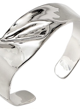 原创设计复古褶皱开口银色手镯女