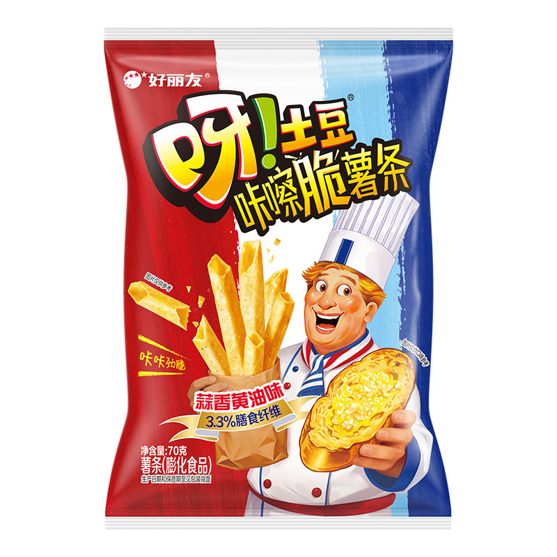 好丽友呀土豆蒜香黄油番茄味休闲零食品薯片怀旧小吃儿童薯条官方