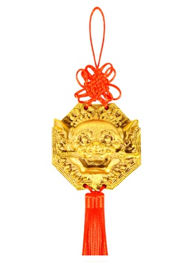 黄铜瑞狮咬剑镇宅平安挂件