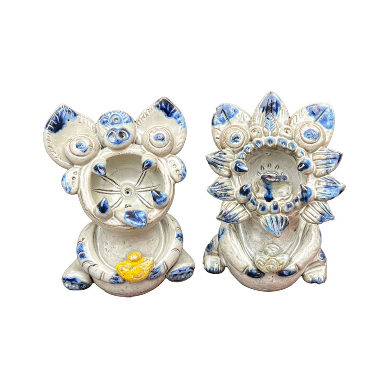 云南非遗大号手工瓦猫陶瓷 摆件蓝色复古装饰品家居工艺品 纪念品