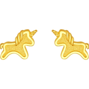 周六福黄金5G计价足金耳钉金耀灵驹金马耳饰生肖马系列新年礼物