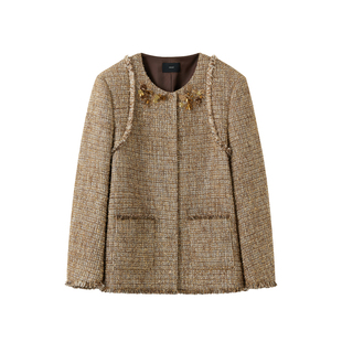 ICE DUST x LOOKNOW2025冬季新款小香风手工钉珠外套口袋气质