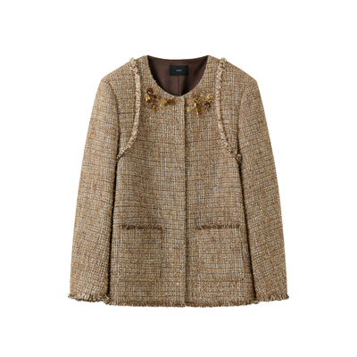 ICE DUST x LOOKNOW2025冬季新款小香风手工钉珠外套口袋气质