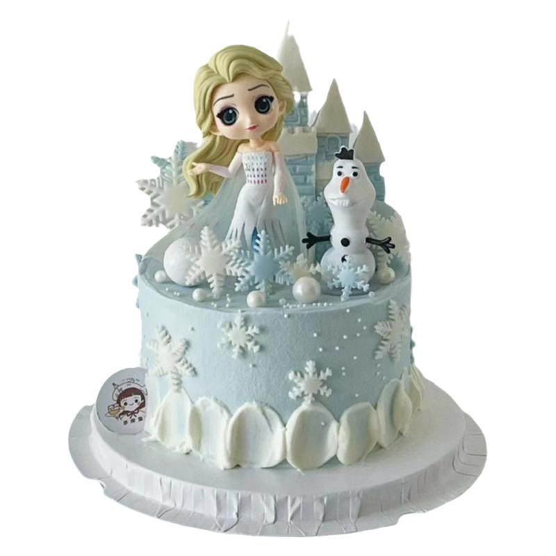 女孩女生蛋糕装饰品冰雪女王摆件爱莎公主手办雪宝城堡生日插牌