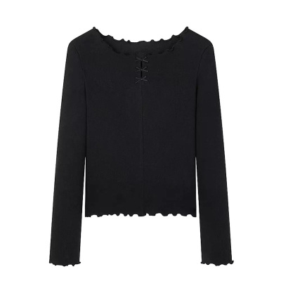 七绵蝴蝶结保暖内衣女长袖针织衫