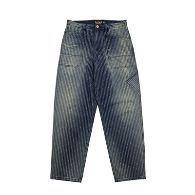 西里布日系复古宽松条纹牛仔裤