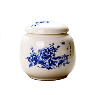 明茶秋毫青花茶叶罐紫砂迷你罐花粉密封罐小号陶瓷中药储存罐精致