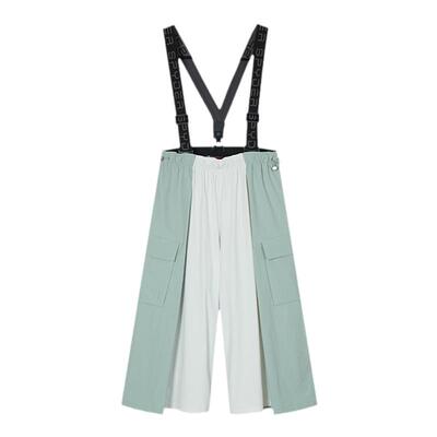 蜘蛛春夏女子阔腿撞色拼接背带裤