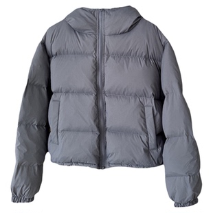 秒发！OUNCE短款连帽羽绒服2025冬韩国气质纯色连帽90鸭绒外套女