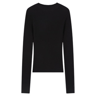 MOUSSY 2025冬季新品简约修身竖坑条打底毛针织衫女028IAZ70-2711