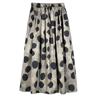 陆与山屿UMA风小众波点半裙2025年夏季新款垂坠感百褶A字高腰裙子