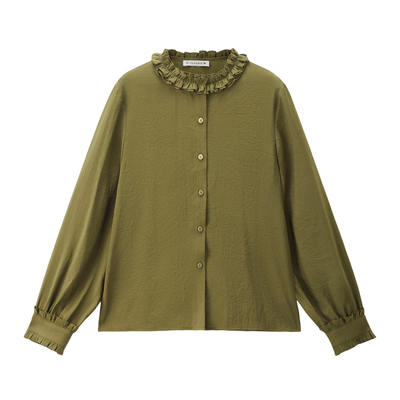 Giordano立领长袖花边褶衬衫