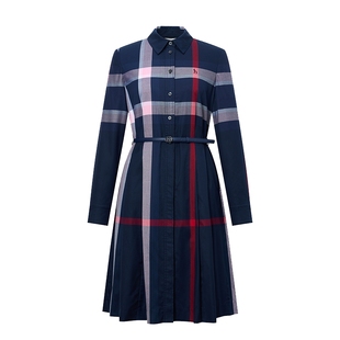 Hazzys哈吉斯春季新款女士英伦风显瘦长袖衬衫连衣裙气质格子裙子