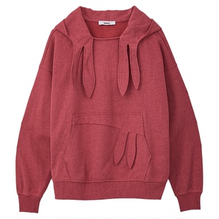 Noese扭结连帽做旧水洗卫衣休闲宽松连帽单穿街头休闲风上衣女