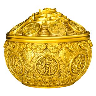 黄铜聚宝盆摆件金蟾储蓄罐带盖铜盆大号家居酒柜办公室装饰礼品