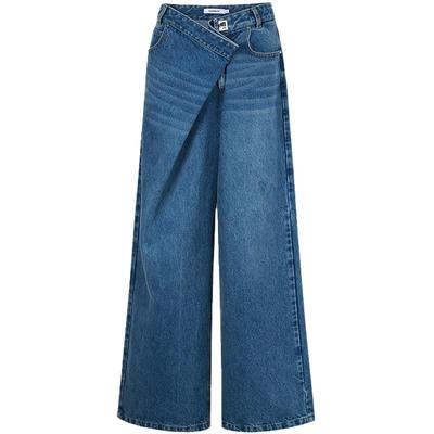 CALVINLUO折叠门襟超阔腿牛仔裤