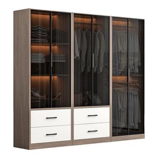 简易衣柜家用卧室出租房用新款玻璃门储物柜子实木定制收纳大衣橱