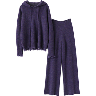 回荡心间的美~重磅加厚！连帽羊绒衫女卫衣羊绒裤女外穿羊绒套装