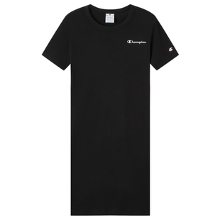 Champion冠军连衣裙女夏季2025新款流行收腰短袖圆领裙子黑色印花