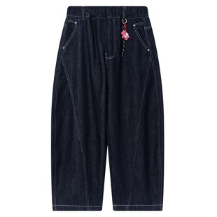 男童冬季马年刺绣加绒弯刀牛仔裤2025新款青少年儿童加厚直筒裤子