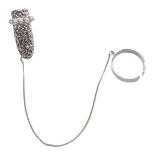 复古金属连体设计个性链条珍珠指甲戒指冷淡风开口指尖戒环配饰