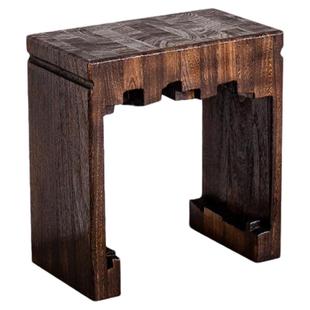 中古风实木矮凳子家用黑色山形喝茶凳几换鞋凳卧室梳妆凳民宿坐凳