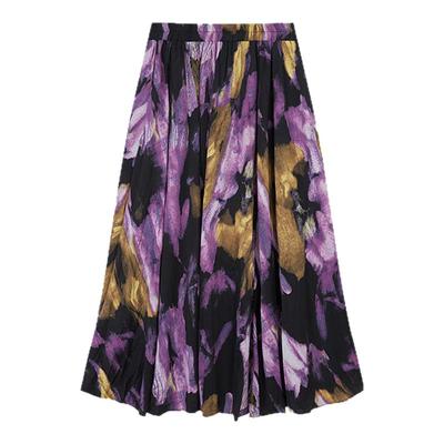 Jamor时尚紫色印花半裙中长款2025夏季新款半身裙子