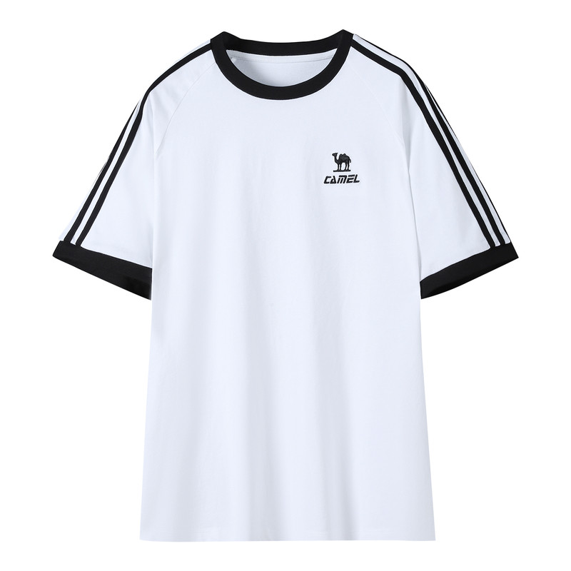 骆驼柔绵T神夏季棉t恤女短袖圆领情侣复古宽松运动休闲上衣男