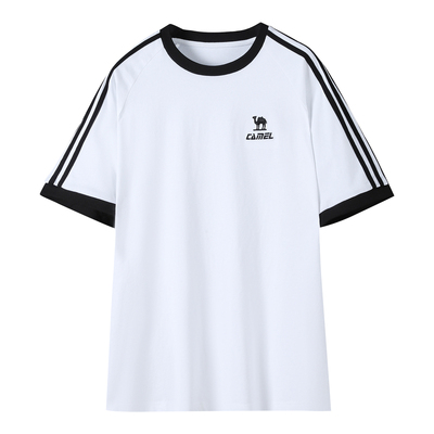 骆驼柔绵T神夏季棉t恤女短袖圆领情侣复古宽松运动休闲上衣男