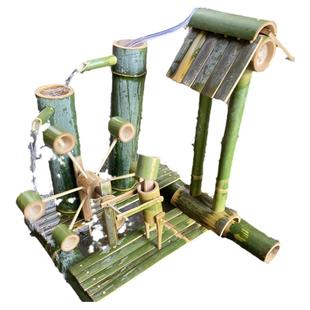 手工竹子做的玩具定制儿童竹水车戏水轮竹人推磨鱼缸造景增氧水车