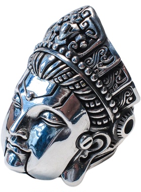 渡鸦默物机械飞升佛头手工银戒指