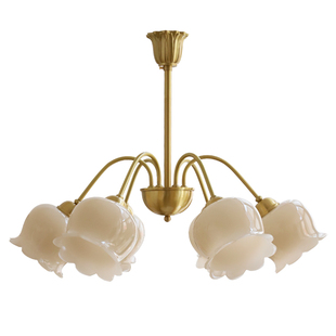 洛西可 铃兰花朵法式奶油灯 复古轻奢美式客厅餐厅卧室全铜吊灯具