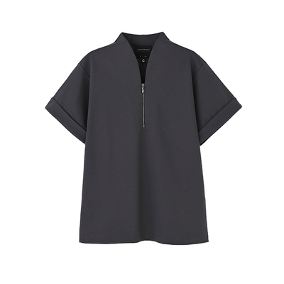 新中式禅意领上衣半拉链极简T恤
