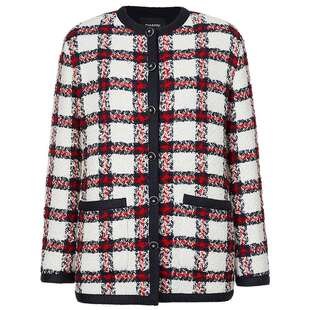 【绵羊毛】娜尔思千鸟格毛呢外套中长款女春秋季新款百搭舒适上衣