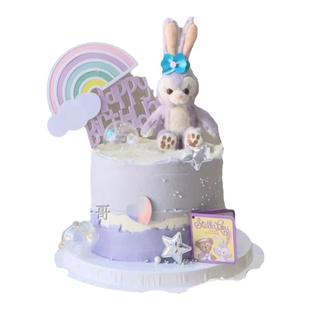 烘焙生日蛋糕装饰摆件网红紫色兔子黛拉毛绒插件儿童派对装扮插件