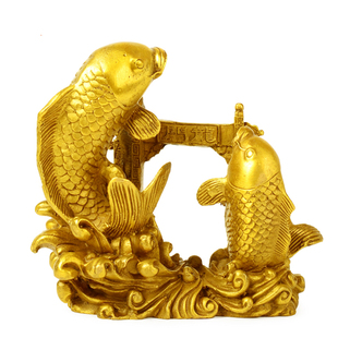 黄铜鱼跃龙门鲤鱼摆件家居客厅风水鲤鱼跳龙门年年有鱼铜鱼金龙鱼