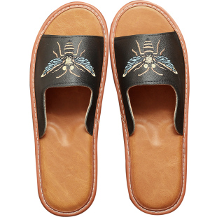 绣花真皮拖鞋夏男女家居室内防滑不臭脚软底地板牛皮凉拖静音家用