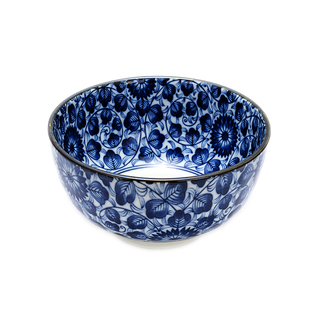 美浓烧青花瓷餐具唐草纹牛肉拉面碗家用日式和风高脚汤碗