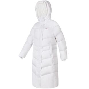 FILA 斐乐官方女士长款羽绒服2023冬季基础健身运动连帽上衣
