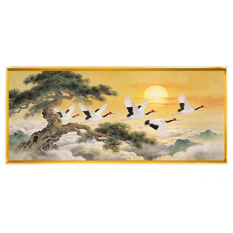 中式仙鹤松树日出仙鹤延年风景十字绣自己手工线绣客厅高级感满绣