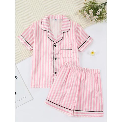 D 73142 Satin Pajamas Short Sleeve Shorts 缎面睡衣套装