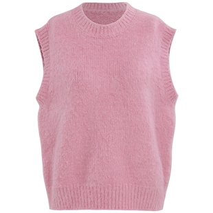 sincethen 粉色马甲背心衬衫套装穿搭粉毛衣圆领针织衫上衣女秋冬