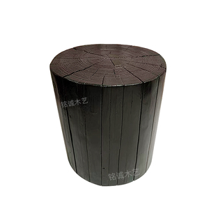 诧寂风树桩木墩黑色凳子实木床头柜服装店换鞋凳花架底座摆件茶几