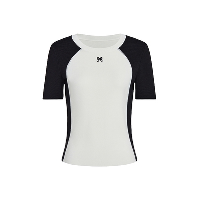 FIVE PLUS针织衫上衣女圆领短袖撞色复古运动风2026新款女春装