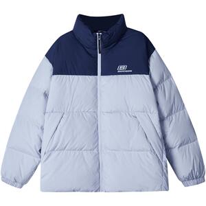 Skechers斯凯奇冬季羽绒服2023新款男女同款拼色立领保暖短款外套